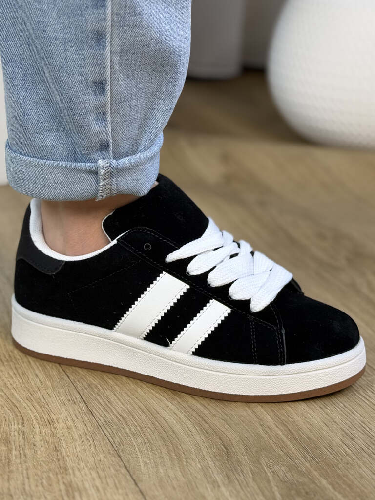Czarne buty damskie sportowe zamszowe 24037 - Na wiosnę