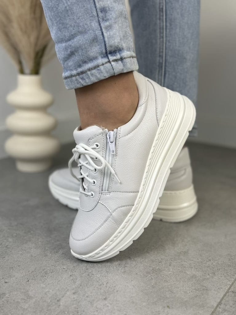 Białe Skórzane Sneakersy Damskie WASAK Jesienne Buty Damskie - Styl miejski