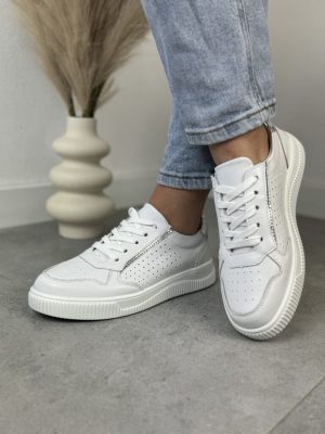 Skórzane białe sneakersy damskie – GOODIN GD-XF-80 White/Silver