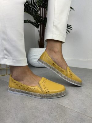 Wasak espadryle damskie skórzane 0646 żółty - Do sukienki