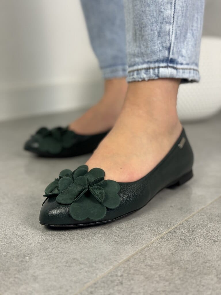 Skórzane Baleriny Damskie – Modne buty damskie Korda 1794 Green - Do jeansów