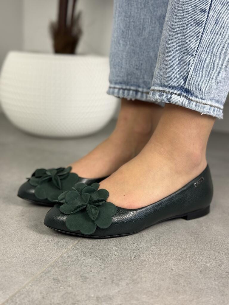 Skórzane Baleriny Damskie – Modne buty damskie Korda 1794 Green - Na wiosnę