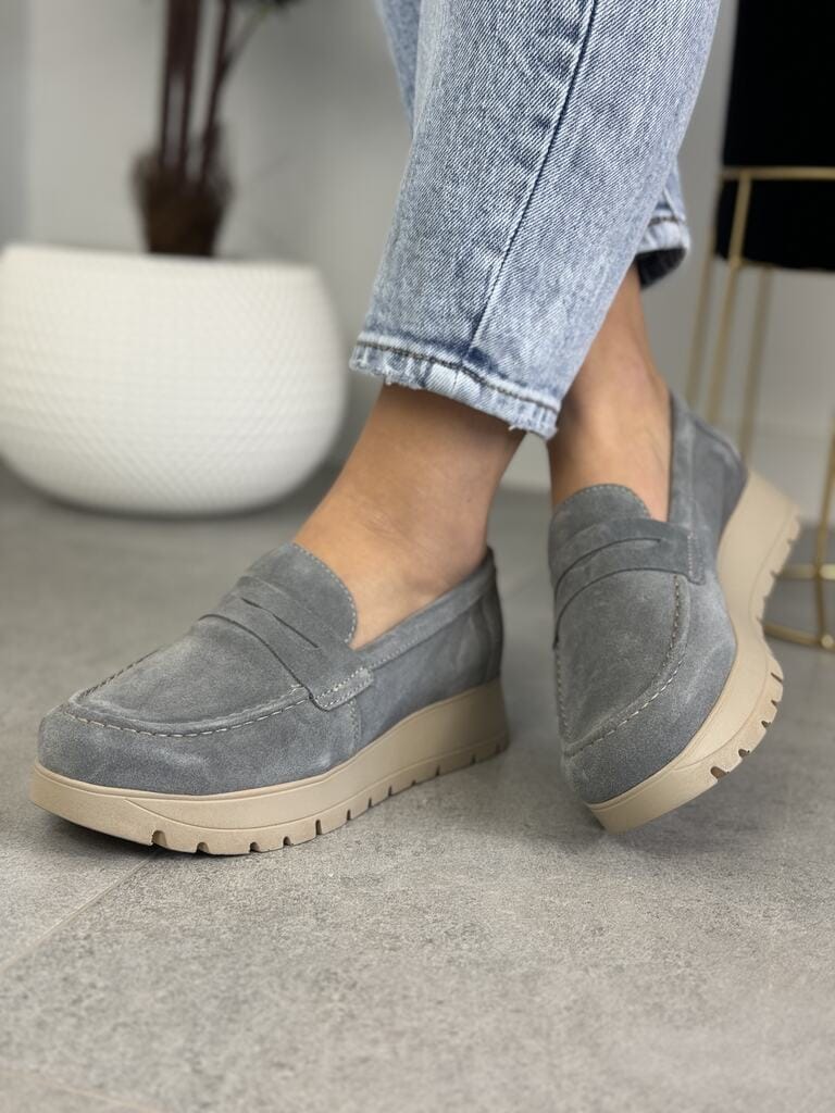 Szare Mokasyny 1334 Best-But Skóra – Modne buty skórzane damskie - Styl casualowy