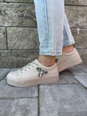 Beżowe sneakersy damskie Filippo – Wygodne buty sportowe na grubej podeszwie - Styl miejski