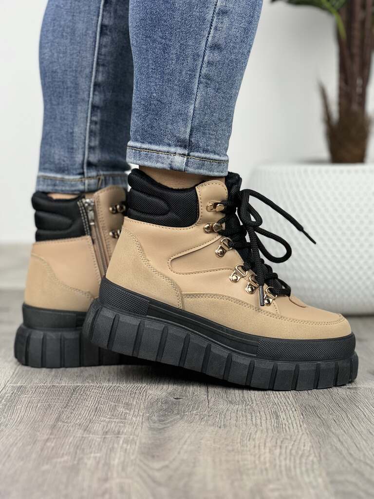 Camelowe sneakersy damskie ocieplane Evento - Na jesień