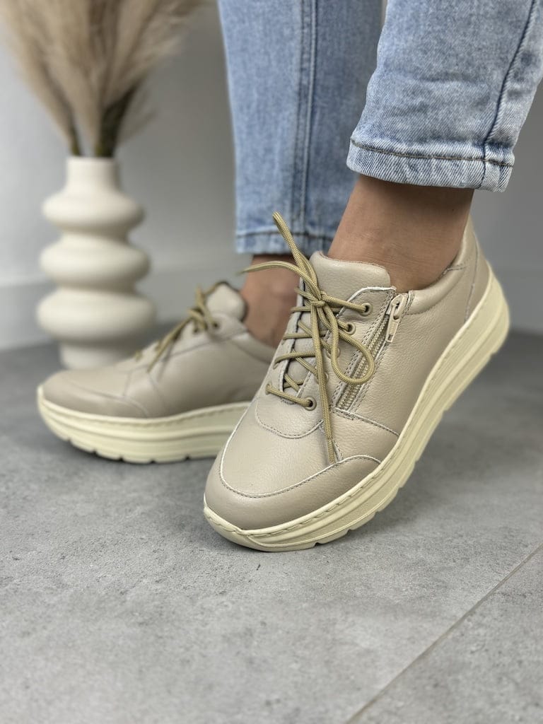 Beżowe Sneakersy Damskie WASAK Buty Jesienne Damskie Eleganckie - Do sukienki
