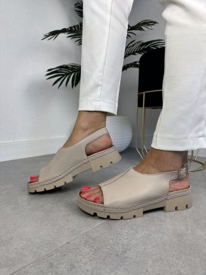 Beżowe sandały Wasak skórzane buty damskie 0669 - Styl miejski