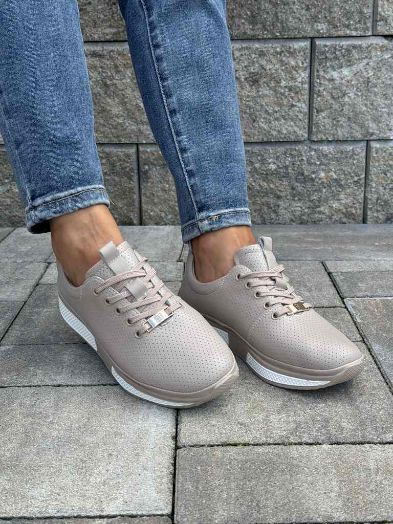 Skórzane beżowe sneakersy damskie Filippo DP6740 - Na wiosnę