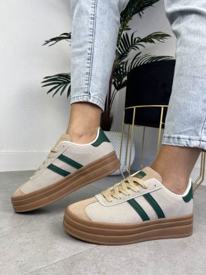 Beżowe sneakersy sportowe damskie na grubej podeszwie EV-508 - Styl sportowy