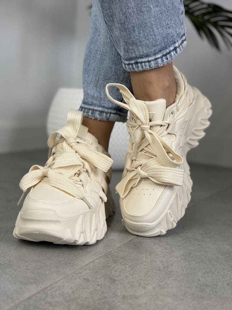 Beżowe sneakersy damskie na grubej podeszwie LA275 Beige Seaestar - Na jesień