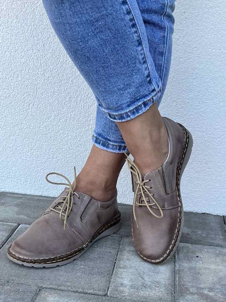 Beżowe półbuty damskie skórzane 0537 Wasak - Styl casualowy