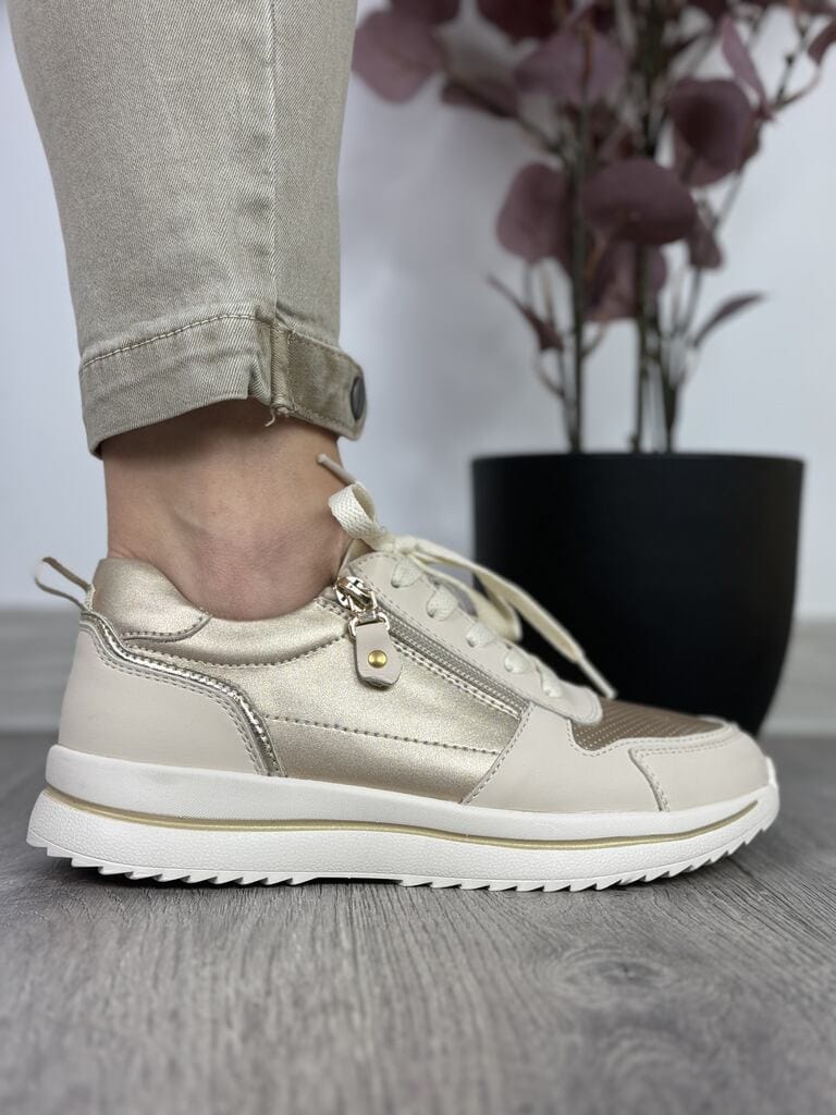 Beżowe skórzane sneakersy damskie Sergio Leone SP-116 - Do sukienki
