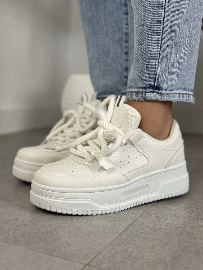 Modne sneakersy na grubej podeszwie – Damskie buty sportowe ABO-1571 Biały - Do spodni