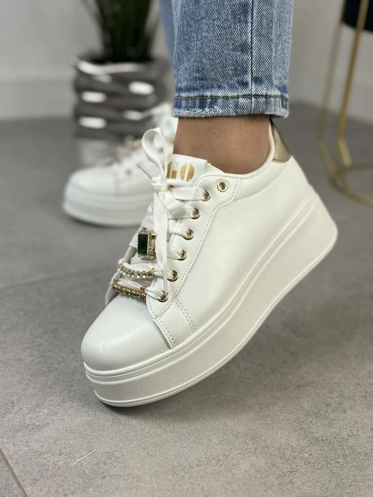 Damskie Sneakersy Białe Seaestar- Buty damskie Na Grubym Spodzie WW106 - Do spodni