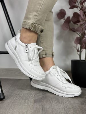 Białe skórzane sneakersy damskie Sergio Leone SP-116 - Na wiosnę