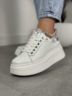 Sneakersy damskie skórzane – Modne buty na grubej podeszwie Chebello 4406 biały