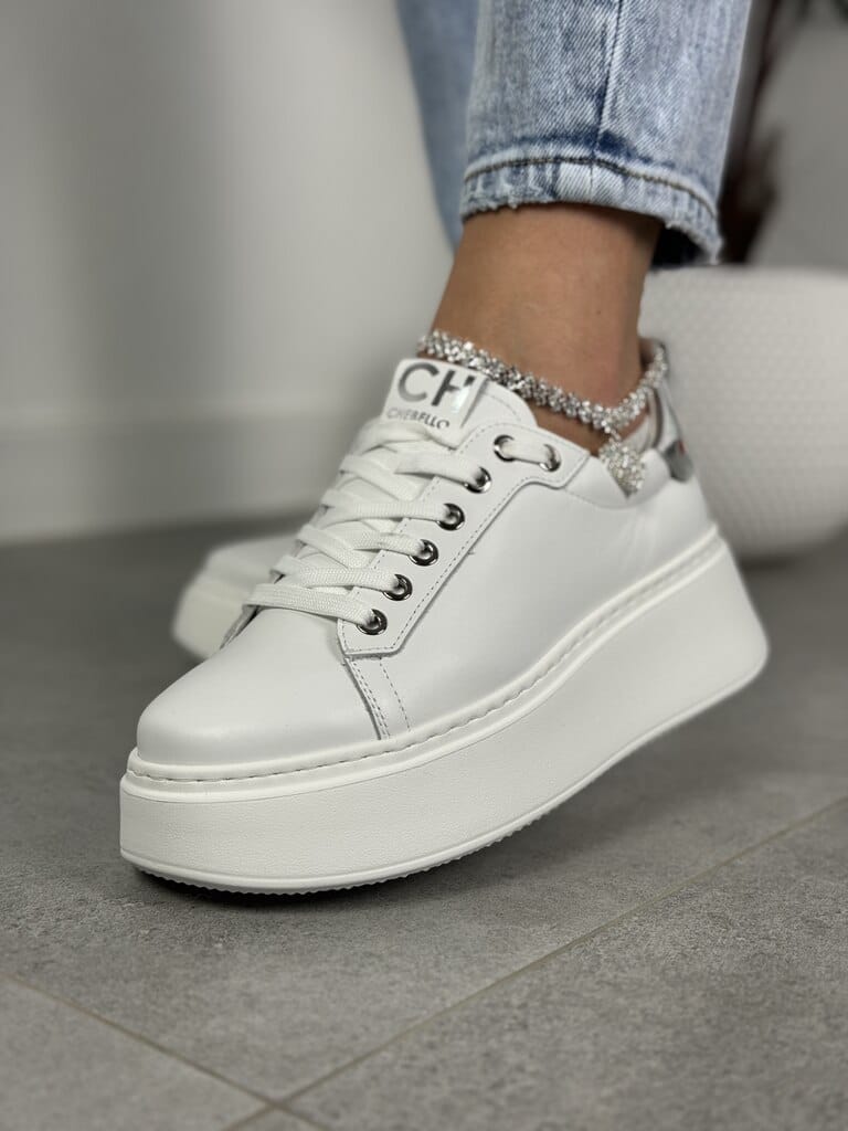 Sneakersy damskie skórzane – Modne buty na grubej podeszwie Chebello 4406 biały