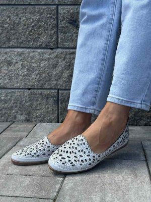 Białe ażurowe półbuty damskie skórzane T.Sokolski w25-477 - Do jeansów