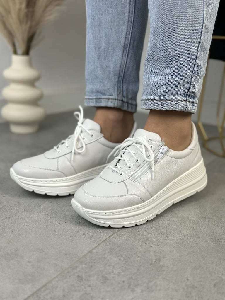 Białe Skórzane Sneakersy Damskie WASAK Jesienne Buty Damskie - Na wiosnę