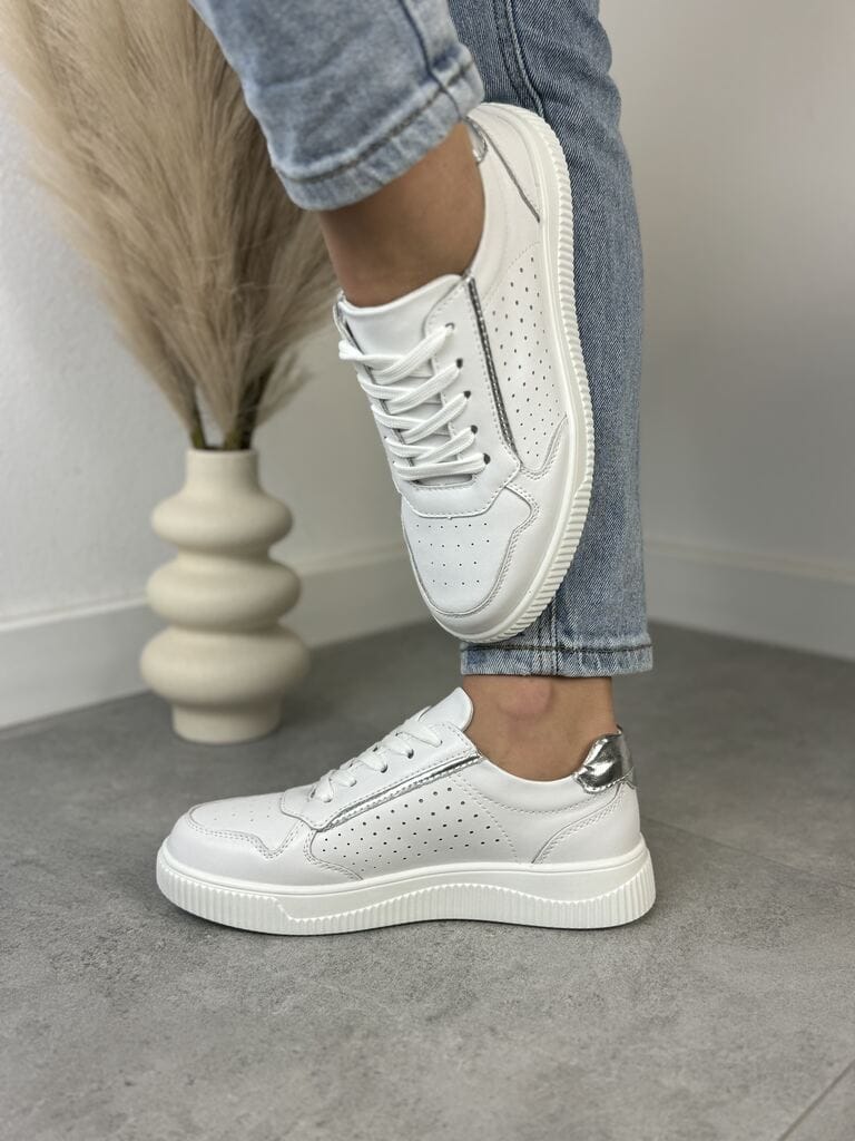 Skórzane białe sneakersy damskie – GOODIN GD-XF-80 White/Silver - Na wiosnę