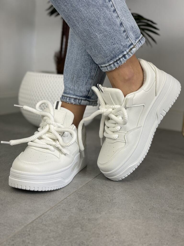Modne sneakersy na grubej podeszwie – Damskie buty sportowe ABO-1571 Biały - Na lato