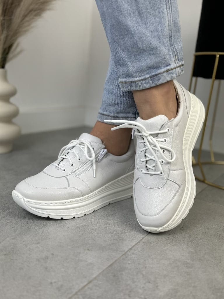 Białe Skórzane Sneakersy Damskie WASAK Jesienne Buty Damskie - Styl casualowy