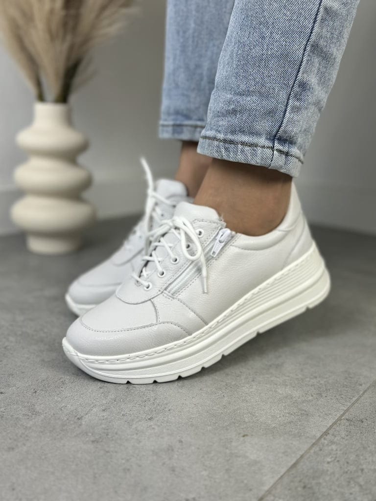 Białe Skórzane Sneakersy Damskie WASAK Jesienne Buty Damskie - Na lato