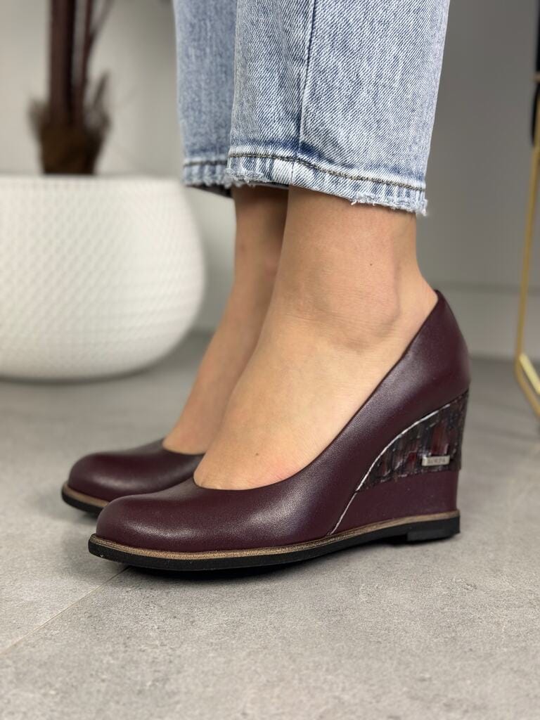 Czółenka Skórzane Na Koturnie – Damskie buty Korda 1972 koturn bordo - Styl komfortowy