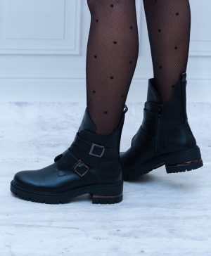 Botki Damskie Sergio Leone – Workery Czarne Na Grubym Sodzie