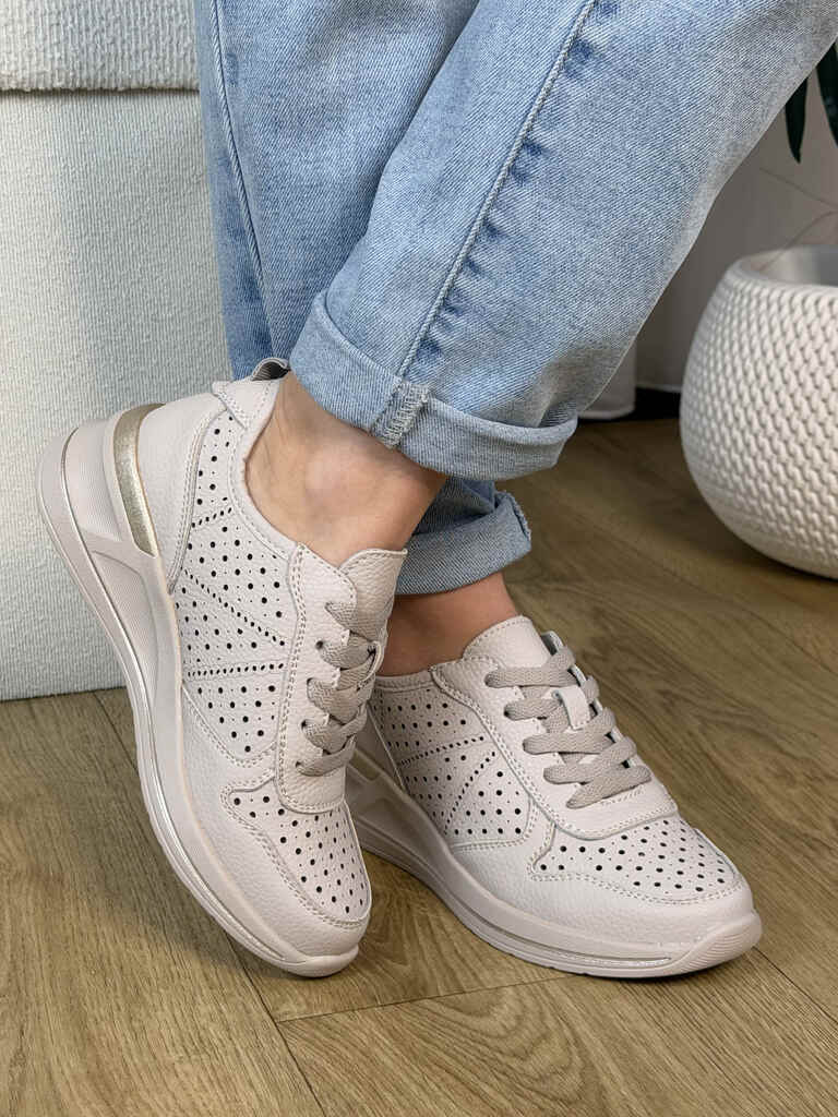 Szare skórzane sneakersy damskie Sergio Leone SP-115 - Styl sportowy