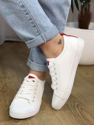 Białe trampki sportowe damskie z eko skóry Shosho R1449R - Styl minimalistyczny