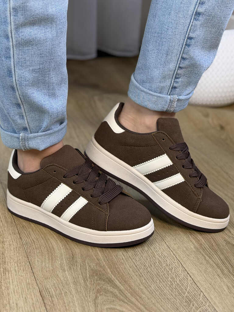Brązowe buty damskie sportowe zamszowe 24037 - Na jesień