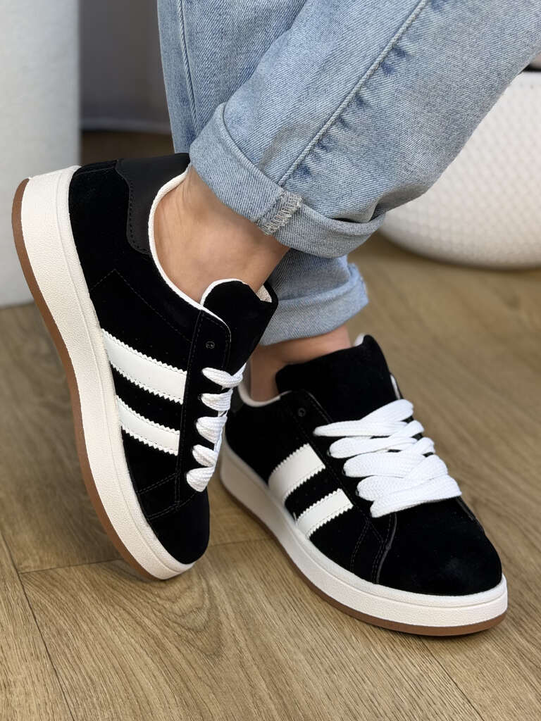 Czarne buty damskie sportowe zamszowe 24037 - Do jeansów