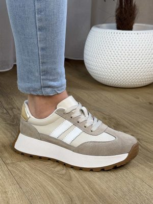 Beżowe sneakersy skórzane damskie Dantex DN012 - Styl casualowy