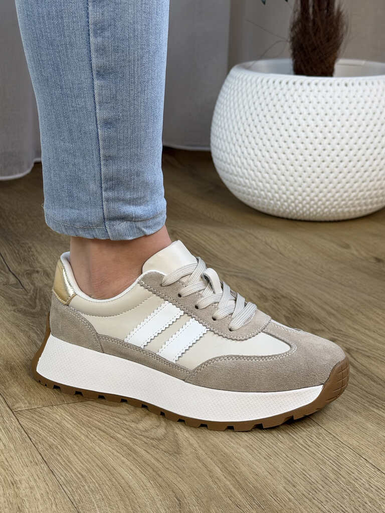 Beżowe sneakersy skórzane damskie Dantex DN012 - Styl casualowy