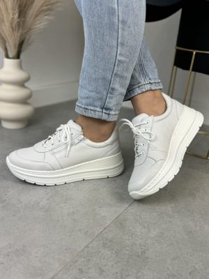 Białe Skórzane Sneakersy Damskie WASAK Jesienne Buty Damskie
