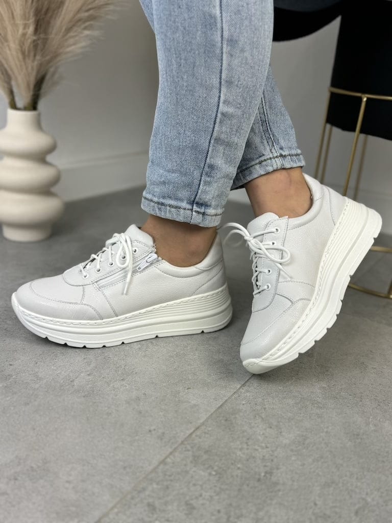 Białe Skórzane Sneakersy Damskie WASAK Jesienne Buty Damskie