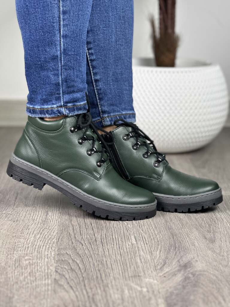 Zielone trzewiki damskie ze skóry Wasak 0695 - Do jeansów