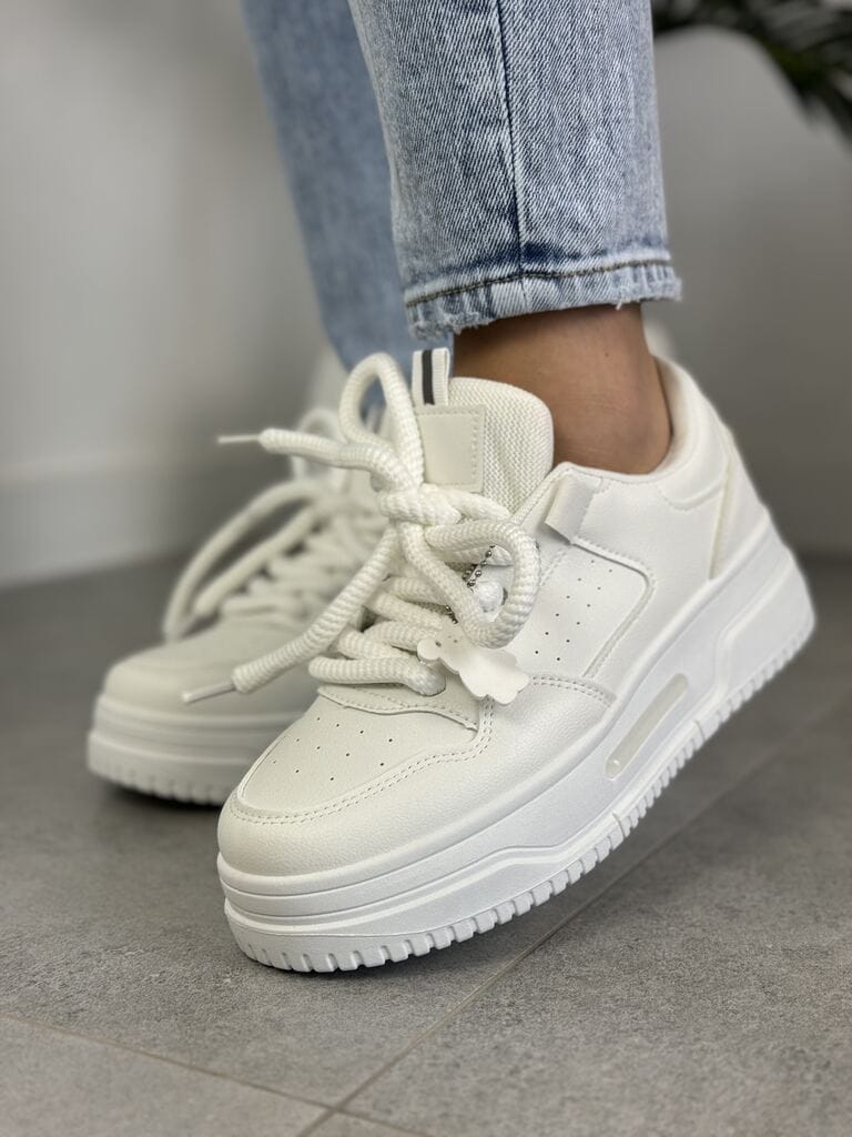 Modne sneakersy na grubej podeszwie – Damskie buty sportowe ABO-1571 Biały - Styl miejski