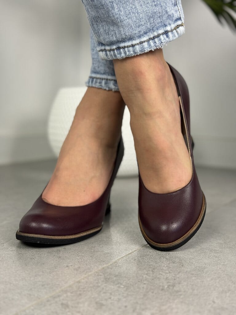 Czółenka Skórzane Na Koturnie – Damskie buty Korda 1972 koturn bordo - Na lato