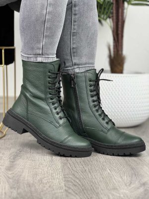 Zielone trepy damskie skórzane Wasak 0640 - Styl miejski