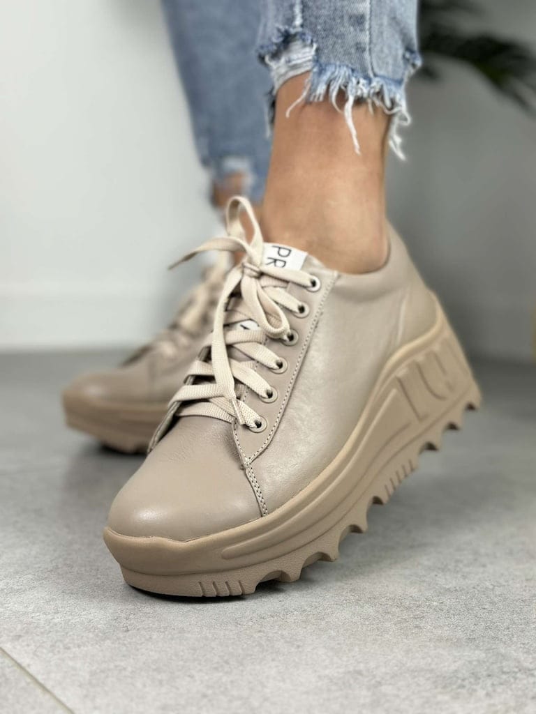 Beżowe Sneakersy Na Grubej Podeszwie – Buty Jesienne Damskie Eleganckie - Styl casualowy
