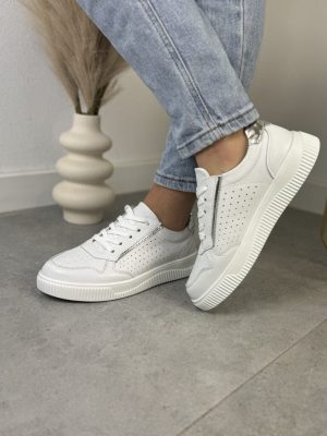 Skórzane białe sneakersy damskie – GOODIN GD-XF-80 White/Silver - Styl casualowy