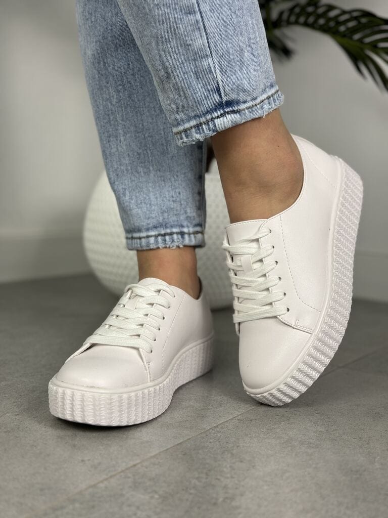 Buty sportowe białe Potocki 24-12353 – Wygodne sneakersy damskie na grubej podeszwie