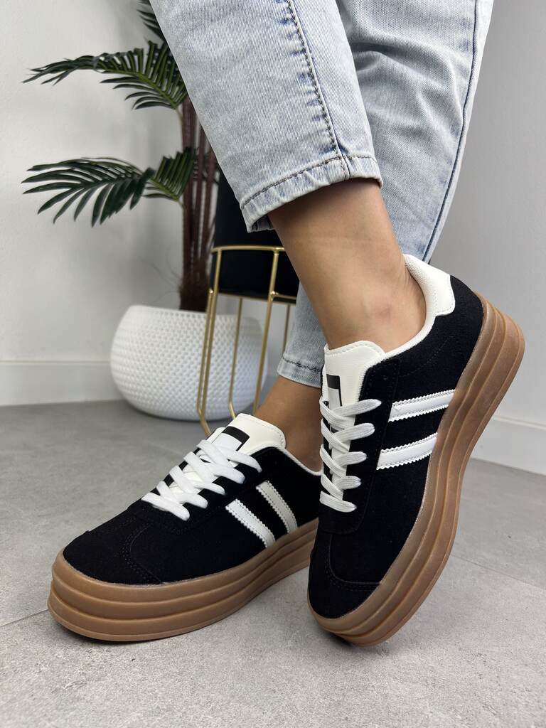 Czarne sneakersy sportowe damskie na grubej podeszwie EV-508 - Na wiosnę