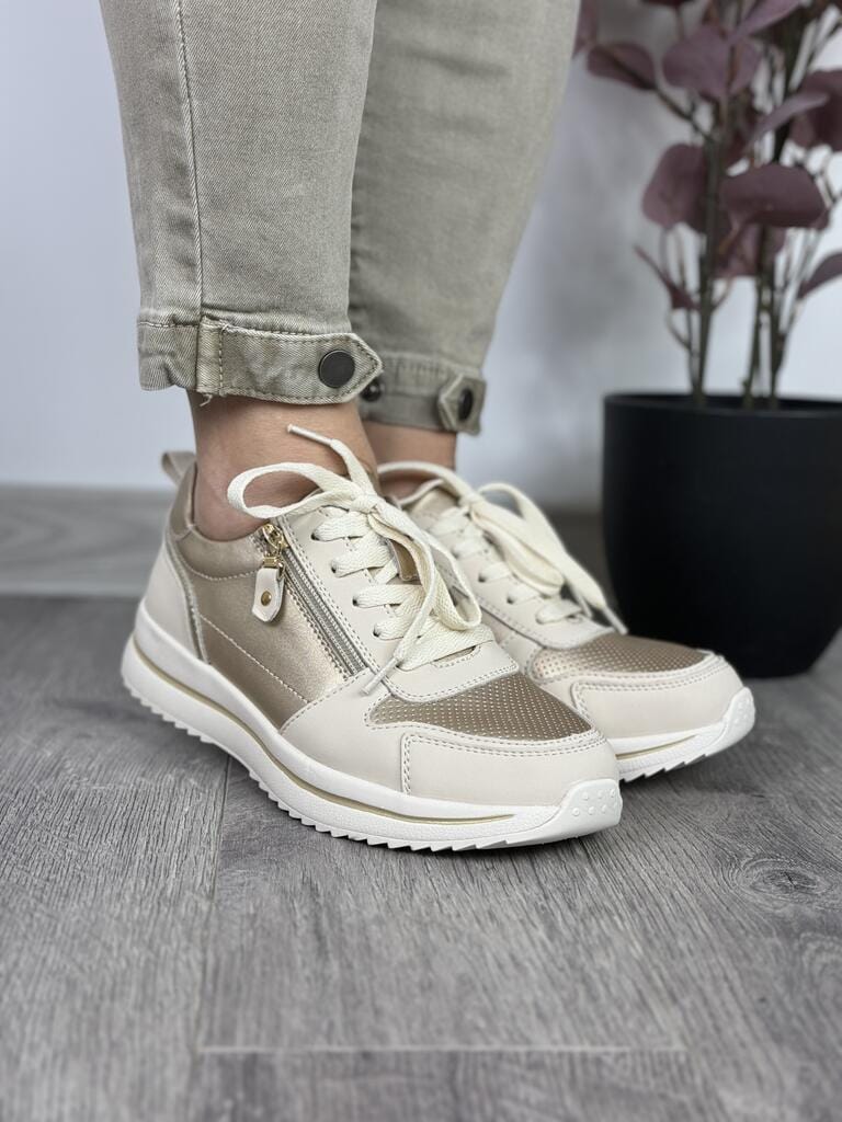 Beżowe skórzane sneakersy damskie Sergio Leone SP-116 - Styl casualowy