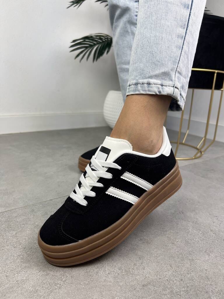 Czarne sneakersy sportowe damskie na grubej podeszwie EV-508 - Styl sportowy