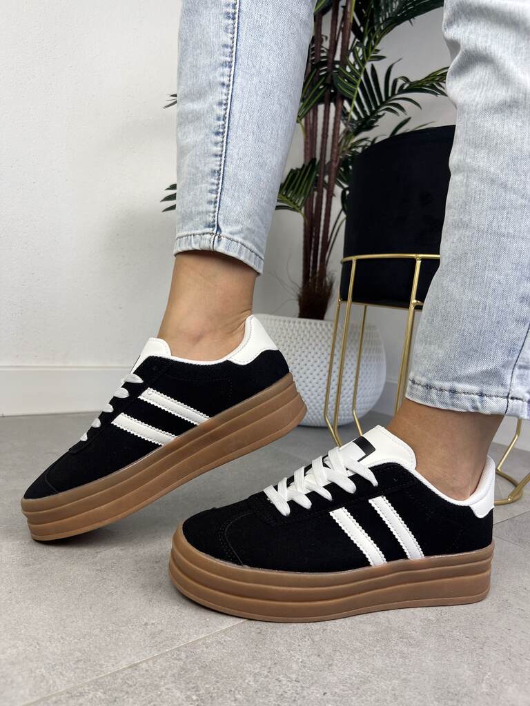 Czarne sneakersy sportowe damskie na grubej podeszwie EV-508 - Do spodni