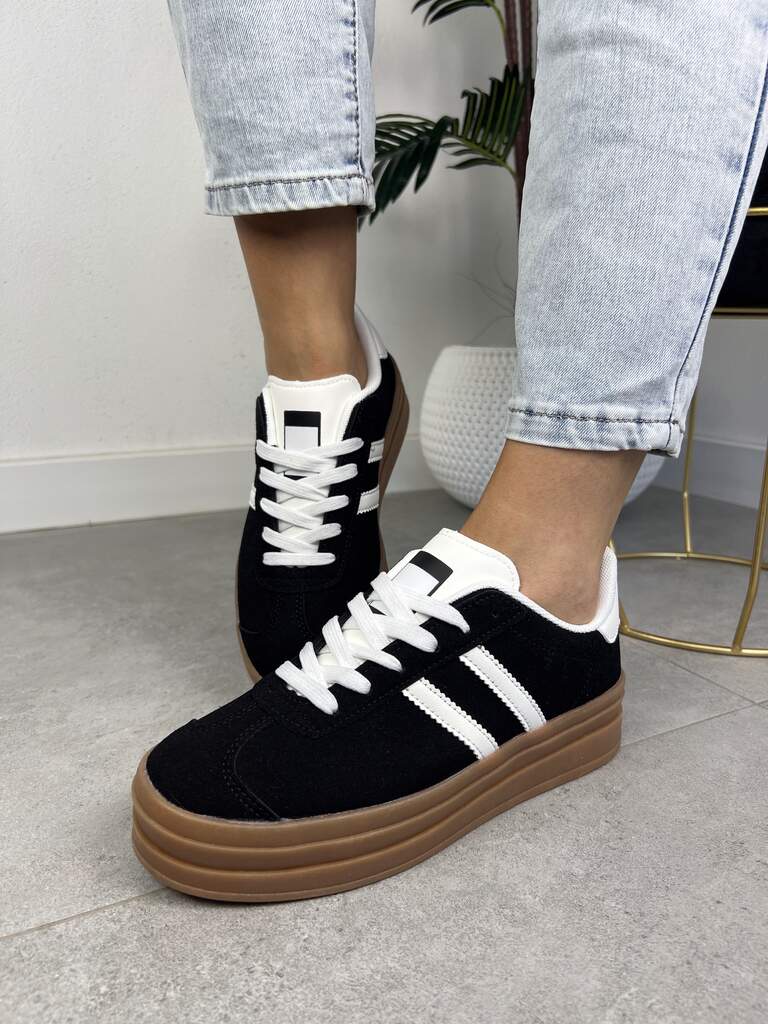 Czarne sneakersy sportowe damskie na grubej podeszwie EV-508 - Na lato
