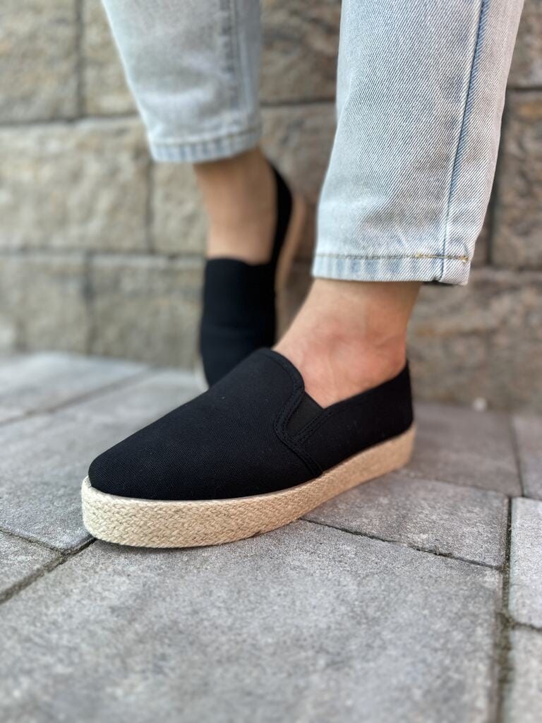 Espadryle damskie czarne na grubym spodzie News - Do sukienki